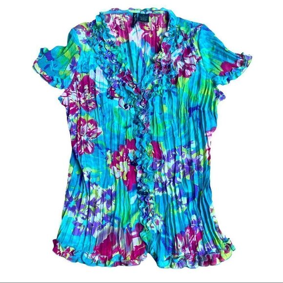 Nu Options Crinkle Blouse Embellished Front Boho Hippie Size M - Picture 5 of 6